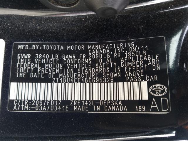 Photo 9 VIN: 2T1BU4EE4BC695326 - TOYOTA COROLLA 