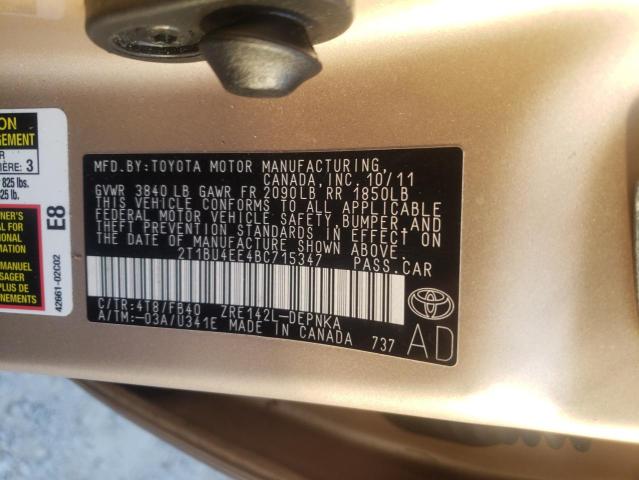 Photo 9 VIN: 2T1BU4EE4BC715347 - TOYOTA COROLLA BA 