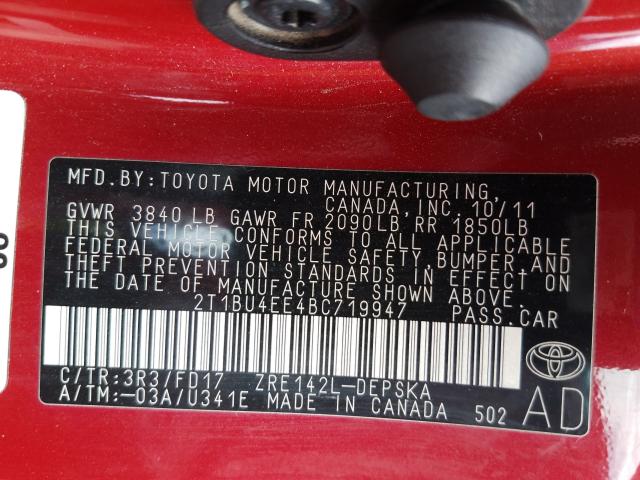 Photo 9 VIN: 2T1BU4EE4BC719947 - TOYOTA COROLLA BA 