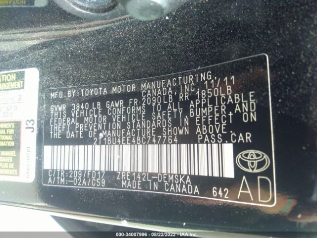 Photo 8 VIN: 2T1BU4EE4BC747764 - TOYOTA COROLLA 