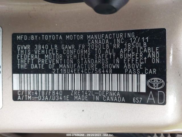 Photo 8 VIN: 2T1BU4EE4CC756448 - TOYOTA COROLLA 