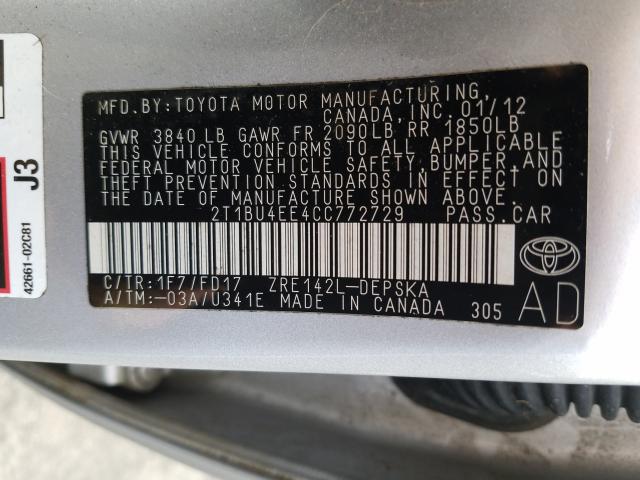 Photo 9 VIN: 2T1BU4EE4CC772729 - TOYOTA COROLLA BA 