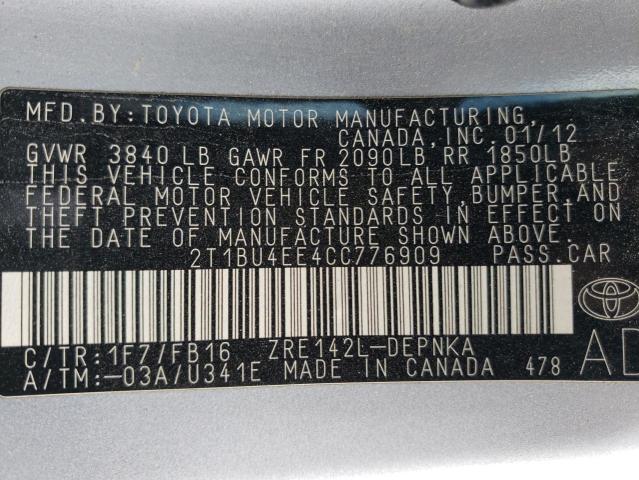 Photo 11 VIN: 2T1BU4EE4CC776909 - TOYOTA COROLLA 