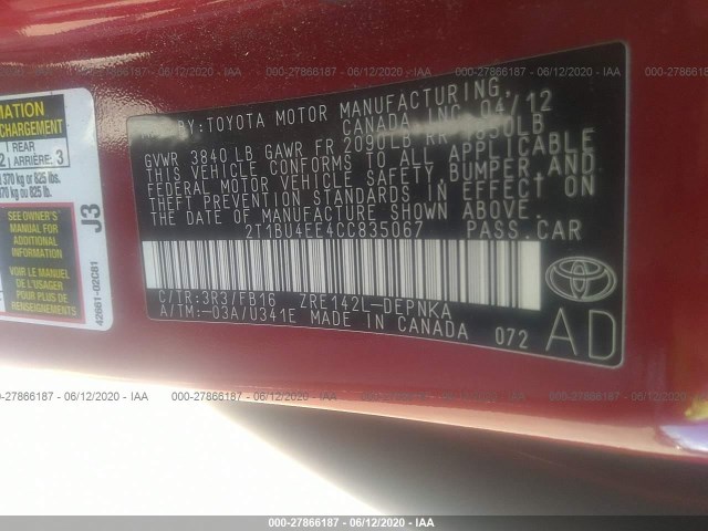 Photo 8 VIN: 2T1BU4EE4CC835067 - TOYOTA COROLLA 