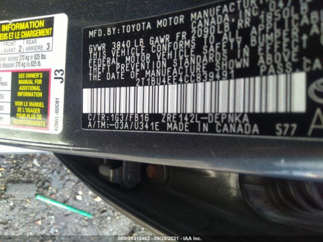 Photo 8 VIN: 2T1BU4EE4CC839491 - TOYOTA COROLLA 