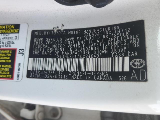 Photo 11 VIN: 2T1BU4EE4CC840401 - TOYOTA COROLLA 