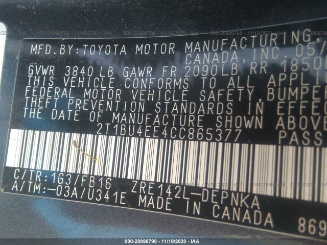 Photo 8 VIN: 2T1BU4EE4CC865377 - TOYOTA COROLLA 