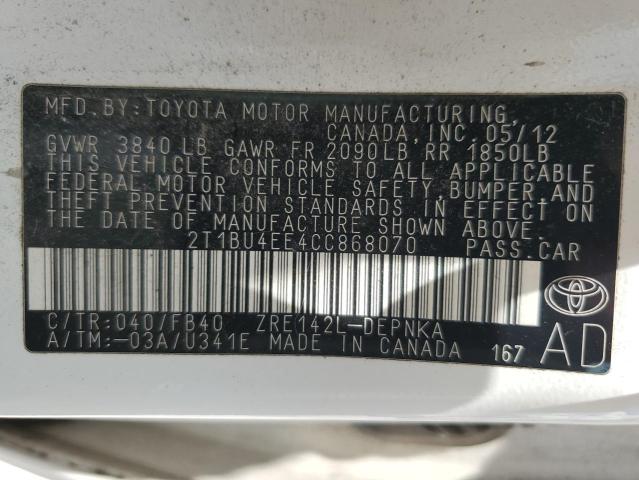 Photo 12 VIN: 2T1BU4EE4CC868070 - TOYOTA COROLLA 