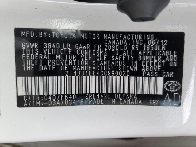 Photo 12 VIN: 2T1BU4EE4CC890070 - TOYOTA COROLLA BA 