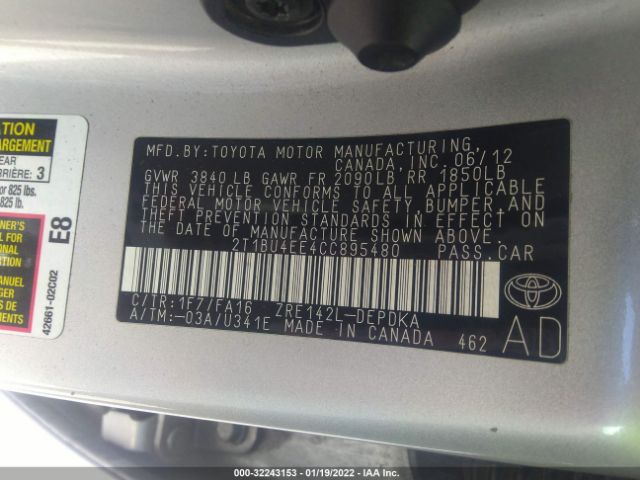 Photo 8 VIN: 2T1BU4EE4CC895480 - TOYOTA COROLLA 