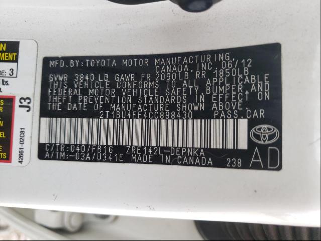 Photo 9 VIN: 2T1BU4EE4CC898430 - TOYOTA COROLLA BA 