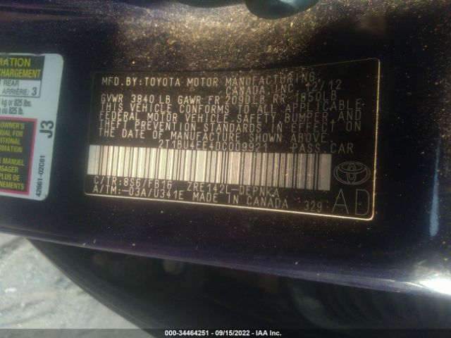 Photo 8 VIN: 2T1BU4EE4DC009921 - TOYOTA COROLLA 