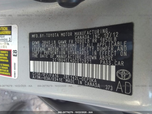 Photo 8 VIN: 2T1BU4EE4DC012821 - TOYOTA COROLLA 