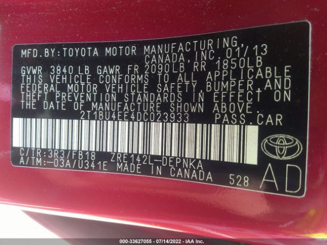 Photo 8 VIN: 2T1BU4EE4DC023933 - TOYOTA COROLLA 