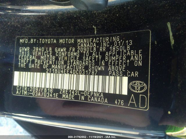 Photo 8 VIN: 2T1BU4EE4DC031787 - TOYOTA COROLLA 