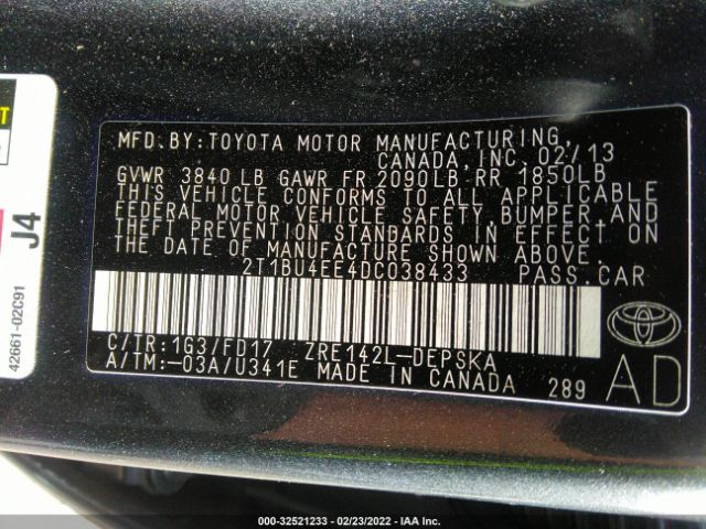 Photo 8 VIN: 2T1BU4EE4DC038433 - TOYOTA COROLLA 