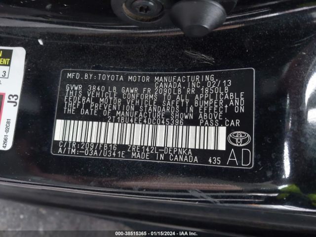 Photo 8 VIN: 2T1BU4EE4DC045396 - TOYOTA COROLLA 