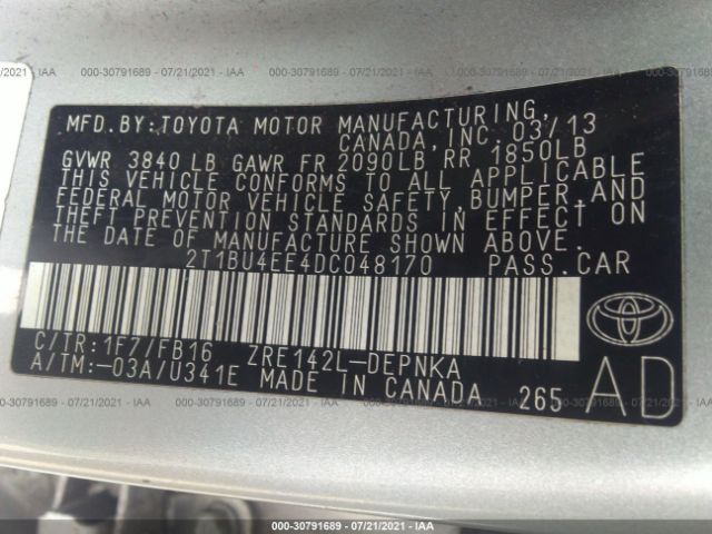 Photo 8 VIN: 2T1BU4EE4DC048170 - TOYOTA COROLLA 