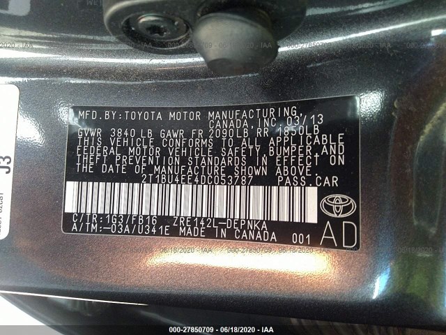 Photo 8 VIN: 2T1BU4EE4DC053787 - TOYOTA COROLLA 