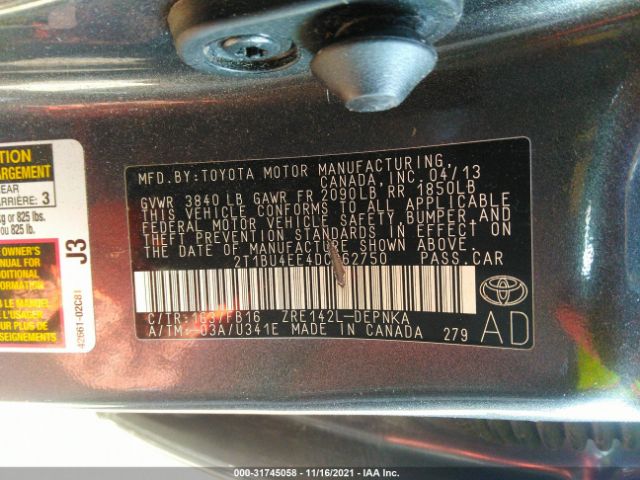 Photo 8 VIN: 2T1BU4EE4DC062750 - TOYOTA COROLLA 