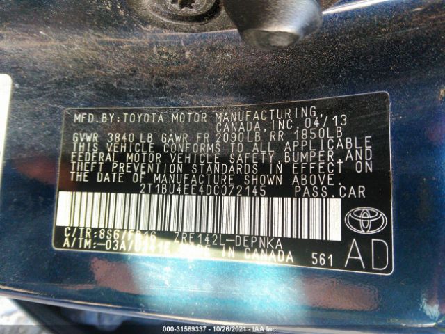 Photo 8 VIN: 2T1BU4EE4DC072145 - TOYOTA COROLLA 