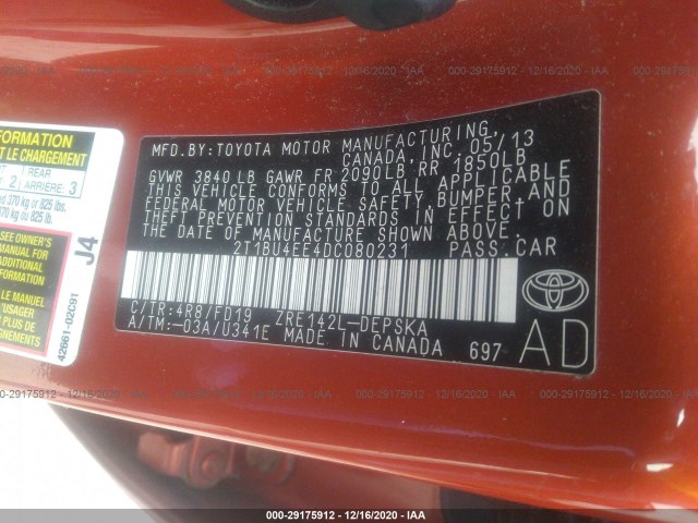 Photo 8 VIN: 2T1BU4EE4DC080231 - TOYOTA COROLLA 