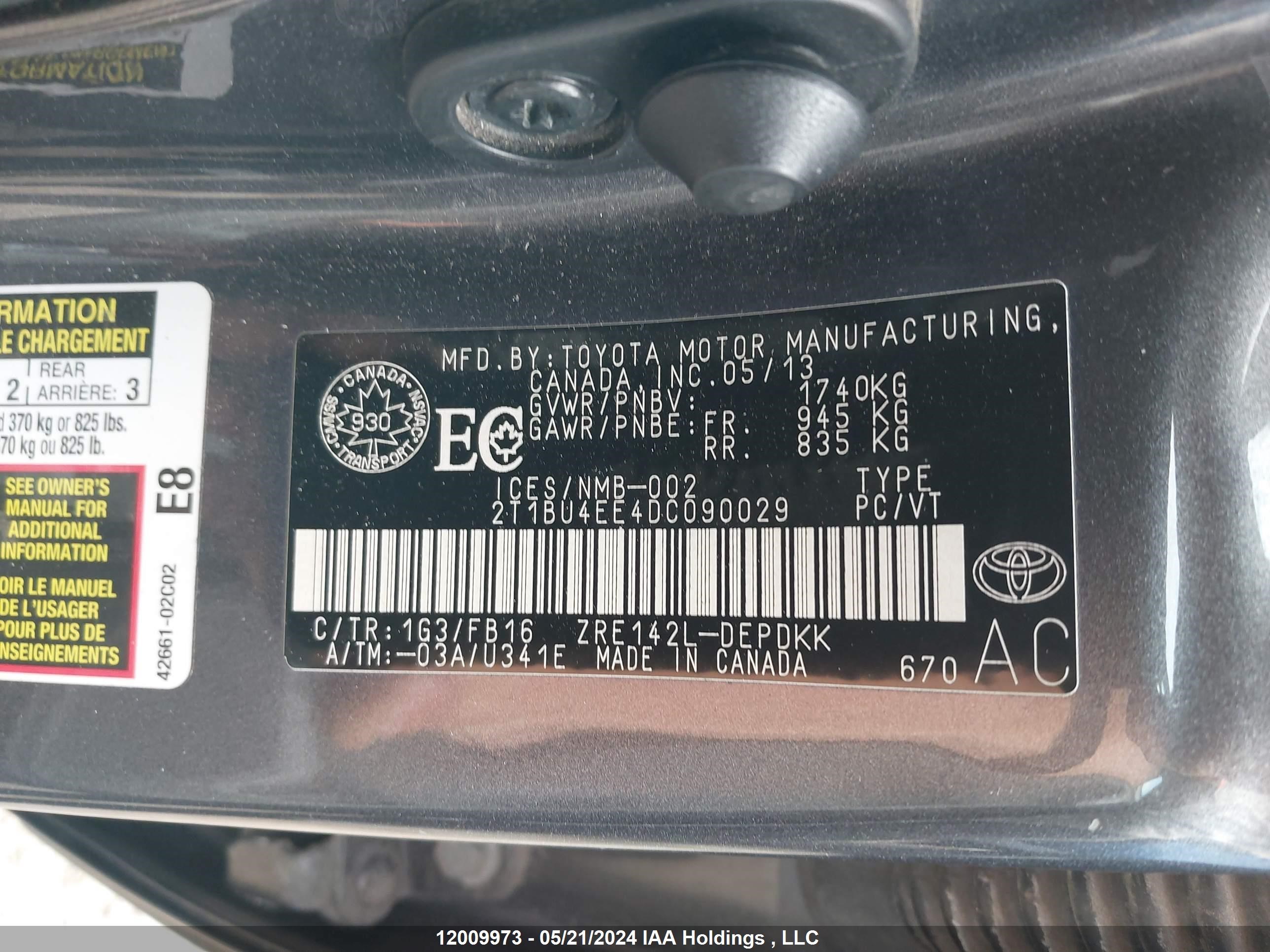 Photo 8 VIN: 2T1BU4EE4DC090029 - TOYOTA COROLLA 