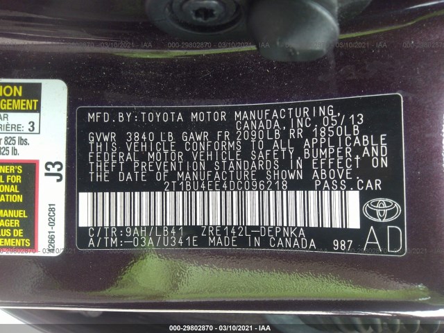 Photo 8 VIN: 2T1BU4EE4DC096218 - TOYOTA COROLLA 