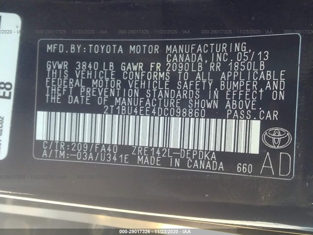 Photo 8 VIN: 2T1BU4EE4DC098860 - TOYOTA COROLLA 