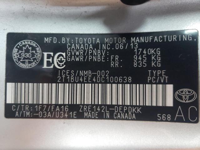 Photo 9 VIN: 2T1BU4EE4DC100638 - TOYOTA COROLLA LE 