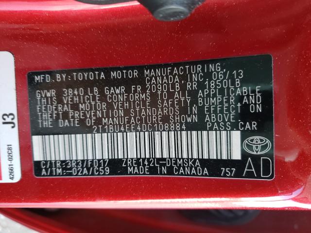 Photo 9 VIN: 2T1BU4EE4DC108884 - TOYOTA COROLLA BA 