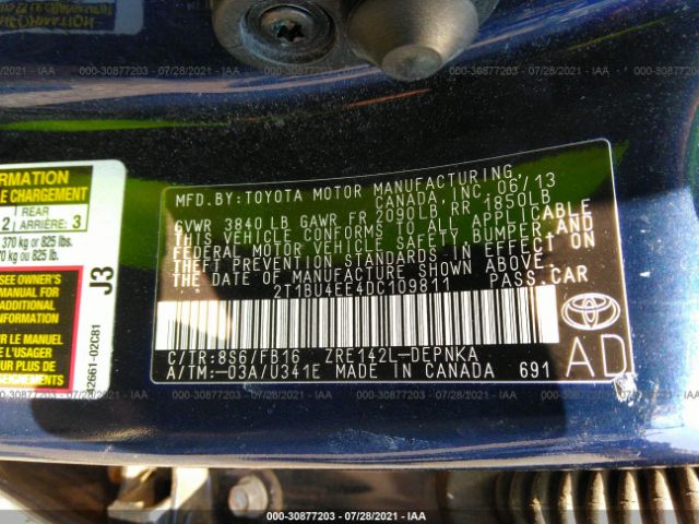 Photo 8 VIN: 2T1BU4EE4DC109811 - TOYOTA COROLLA 