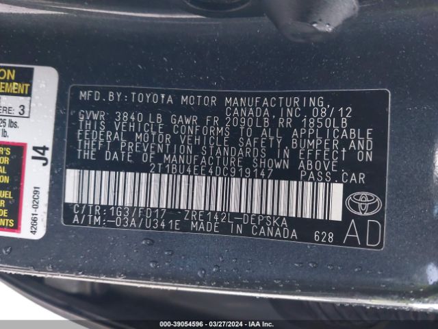 Photo 8 VIN: 2T1BU4EE4DC919147 - TOYOTA COROLLA 