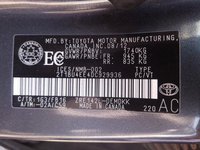 Photo 9 VIN: 2T1BU4EE4DC929936 - TOYOTA COROLLA BA 