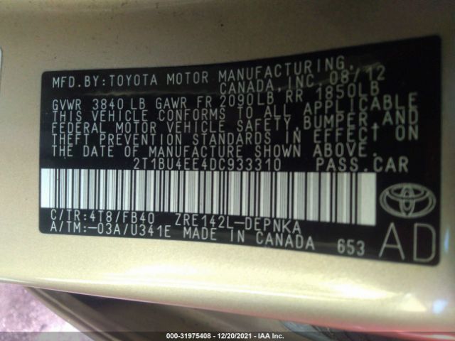 Photo 8 VIN: 2T1BU4EE4DC933310 - TOYOTA COROLLA 