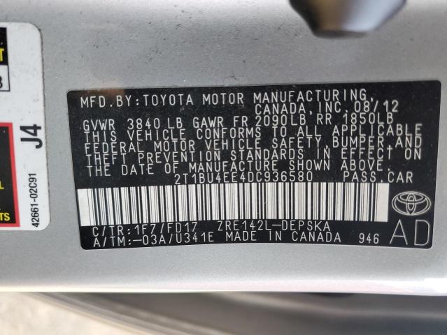 Photo 11 VIN: 2T1BU4EE4DC936580 - TOYOTA COROLLA BA 