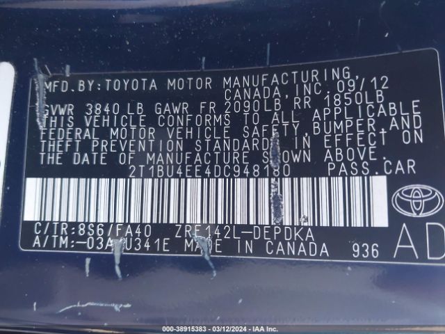 Photo 8 VIN: 2T1BU4EE4DC948180 - TOYOTA COROLLA 