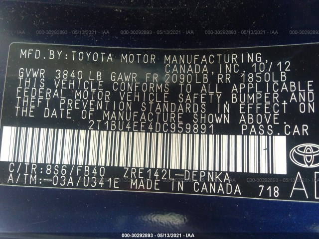 Photo 8 VIN: 2T1BU4EE4DC959891 - TOYOTA COROLLA 