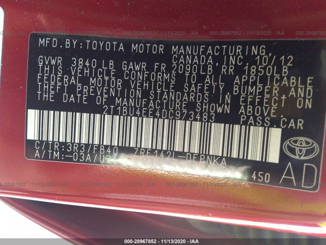 Photo 8 VIN: 2T1BU4EE4DC973483 - TOYOTA COROLLA 