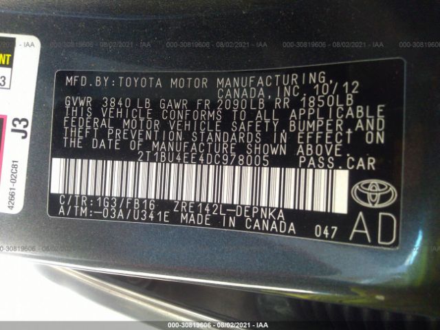 Photo 8 VIN: 2T1BU4EE4DC978005 - TOYOTA COROLLA 