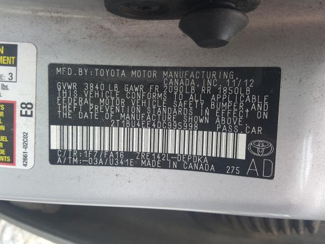 Photo 9 VIN: 2T1BU4EE4DC995998 - TOYOTA COROLLA BA 