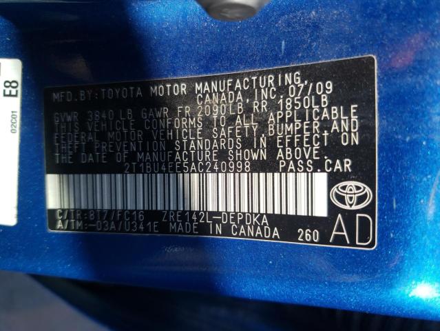 Photo 9 VIN: 2T1BU4EE5AC240998 - TOYOTA COROLLA BA 