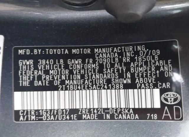 Photo 8 VIN: 2T1BU4EE5AC241388 - TOYOTA COROLLA 