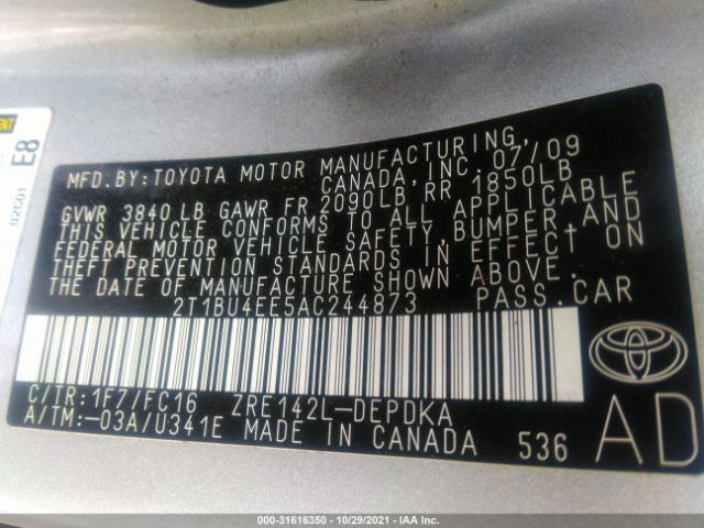 Photo 8 VIN: 2T1BU4EE5AC244873 - TOYOTA COROLLA 