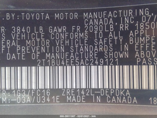 Photo 8 VIN: 2T1BU4EE5AC249121 - TOYOTA COROLLA 