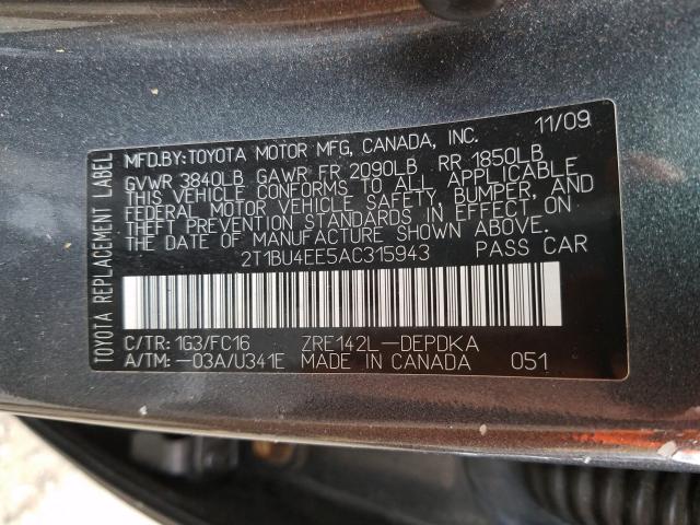 Photo 9 VIN: 2T1BU4EE5AC315943 - TOYOTA COROLLA BA 