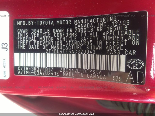 Photo 8 VIN: 2T1BU4EE5AC320043 - TOYOTA COROLLA 