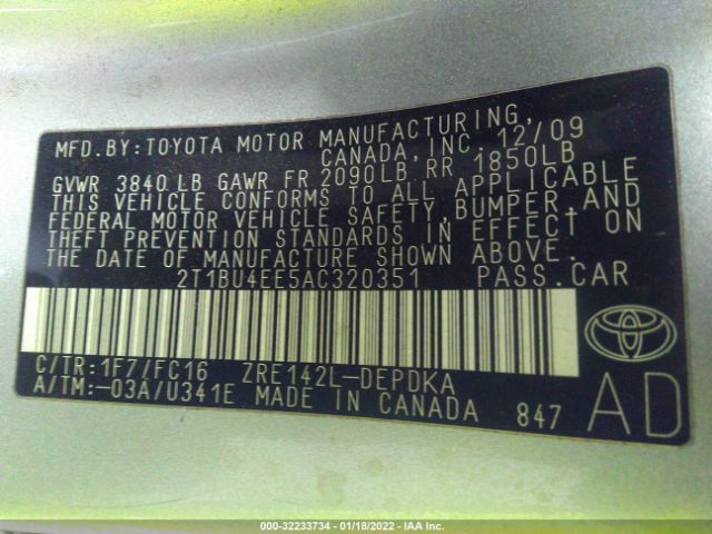 Photo 8 VIN: 2T1BU4EE5AC320351 - TOYOTA COROLLA 