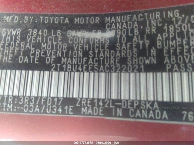 Photo 8 VIN: 2T1BU4EE5AC322021 - TOYOTA COROLLA 