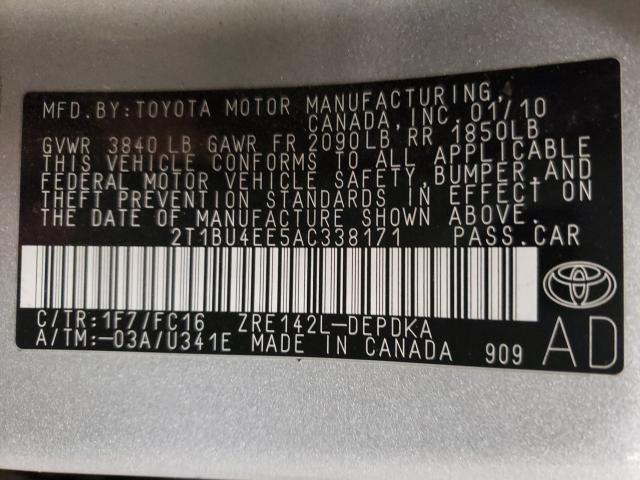 Photo 9 VIN: 2T1BU4EE5AC338171 - TOYOTA COROLLA BA 